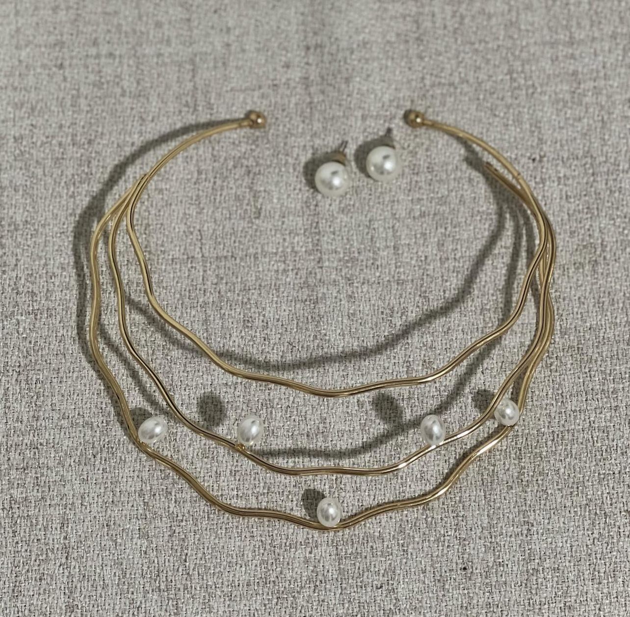 conjunto chocker aro + brinco pérola